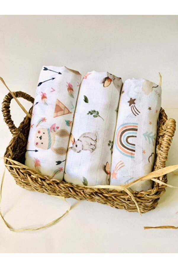 JUNİPERUS 3 Adet Çok Amaçlı Müslin Bezi Örtü Battaniye %100 Pamuk Oeko-teks Sertifikalı 80x80 Cm