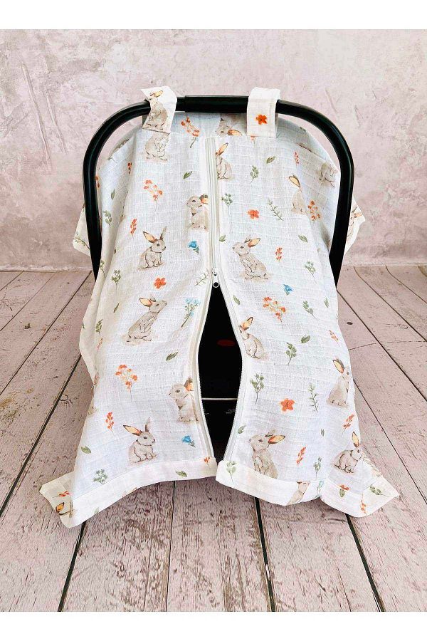 JUNİPERUS-Rabbit Muslin Stroller Cover with Zipper 1