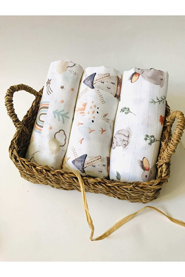 JUNİPERUS 3 Adet Çok Amaçlı Müslin Bezi Örtü Battaniye %100 Pamuk Oeko-teks Sertifikalı 80x80 Cm