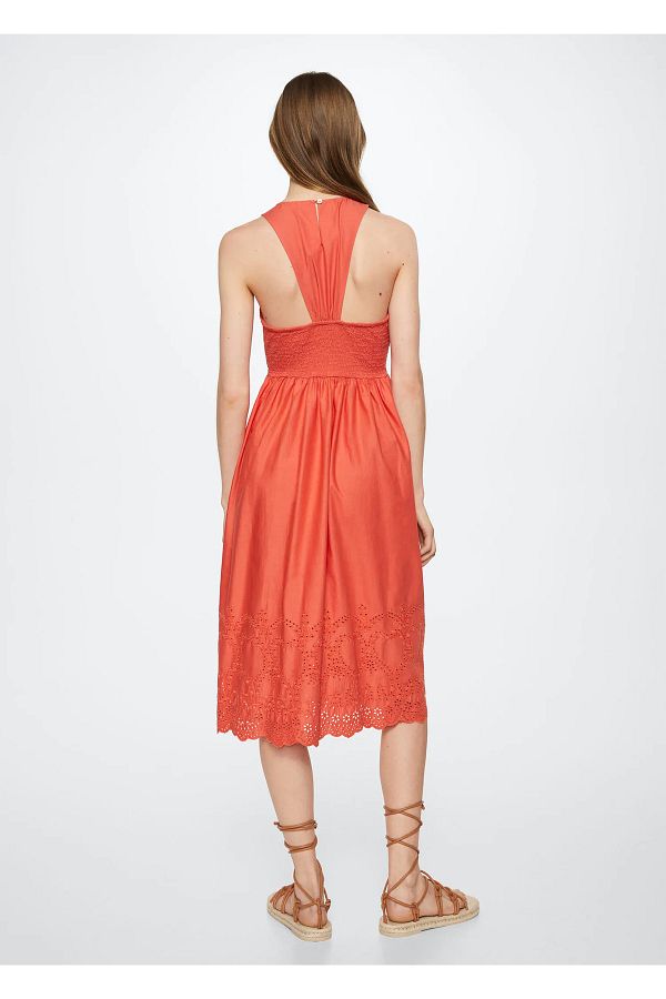 MANGO Red Embroidered Cotton Dress Trendyol