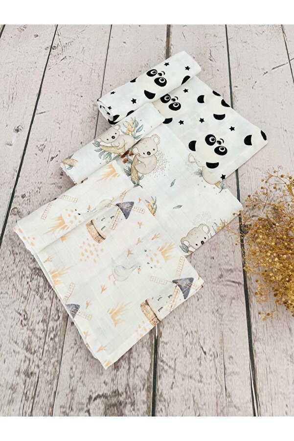 JUNİPERUS 3 Adet Çok Amaçlı Müslin Bezi Örtü Battaniye %100 Pamuk Oeko-teks Sertifikalı 80x80 Cm