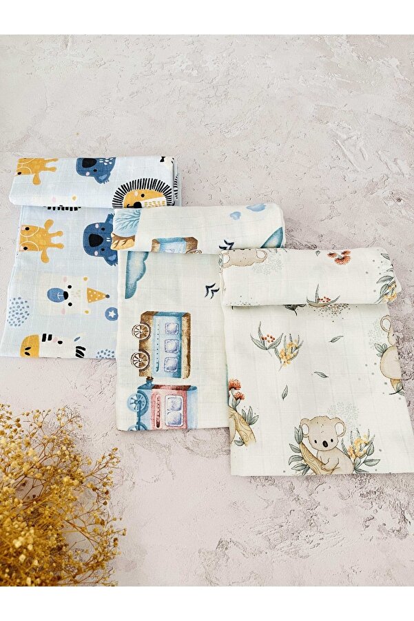 JUNİPERUS 3 Adet Çok Amaçlı Müslin Bezi Örtü Battaniye %100 Pamuk Oeko-teks Sertifikalı 80x80 Cm