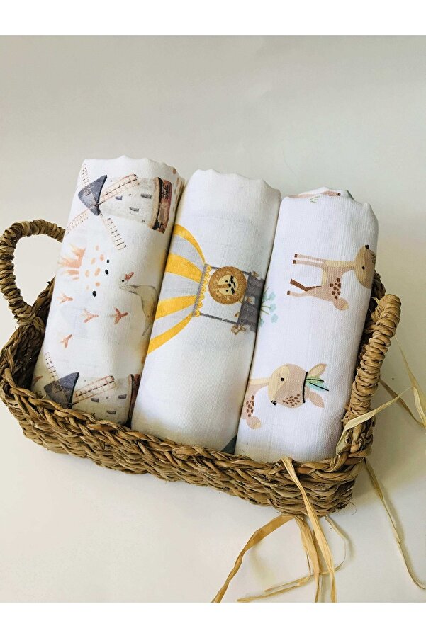 JUNİPERUS 3 Adet Çok Amaçlı Müslin Bezi Örtü Battaniye %100 Pamuk Oeko-teks Sertifikalı 80x80 Cm