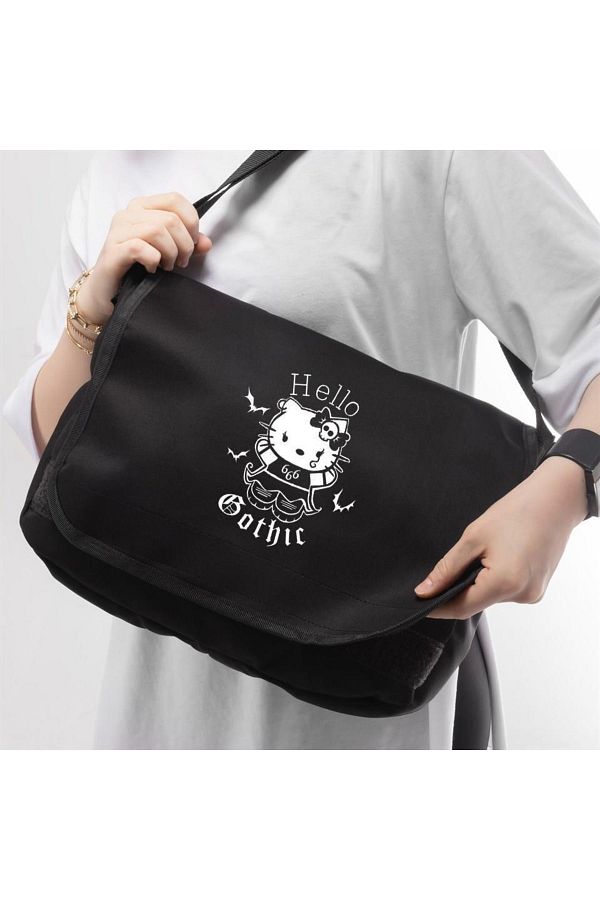 Touz Winged Girls Printed Unisex Black Messenger Bag Trendyol