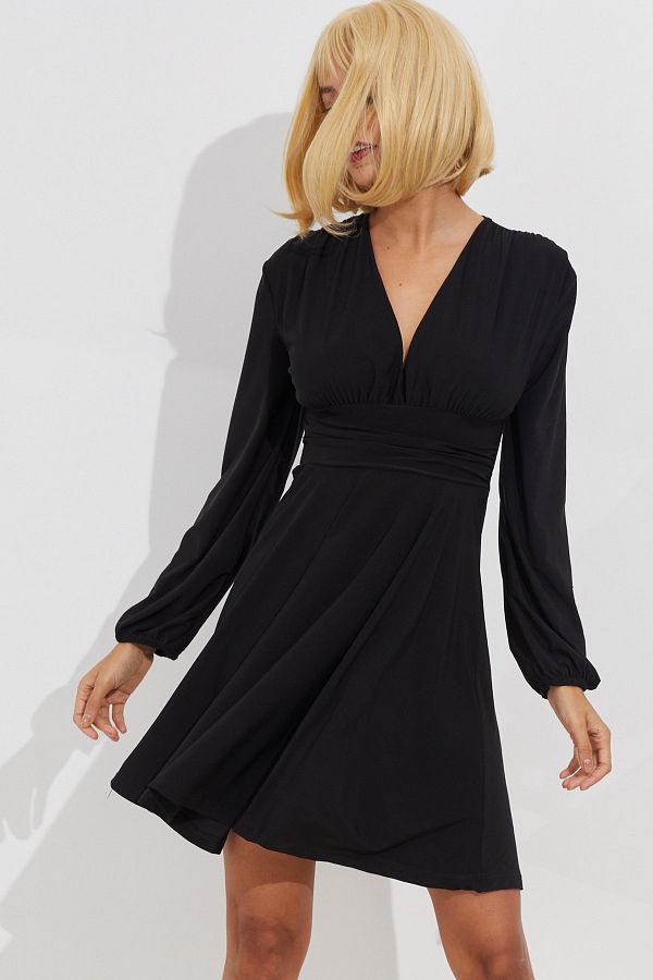 Cool Sexy Women s Black V Neck Skater Mini Dress ELT3061 Trendyol