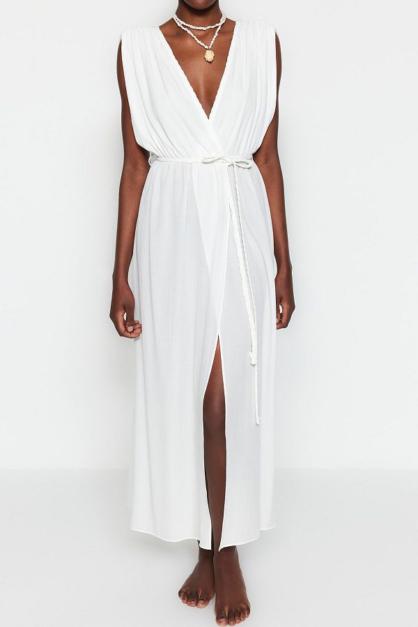 Trendyol Collection White Maxi Woven Slit Beach Dress