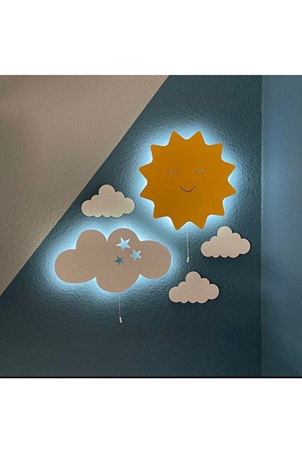 Windly Concept Güneş Bulut Gece Lambası Çocuk Odası Bebek Odası Dekoratif Led Aydınlatma Set