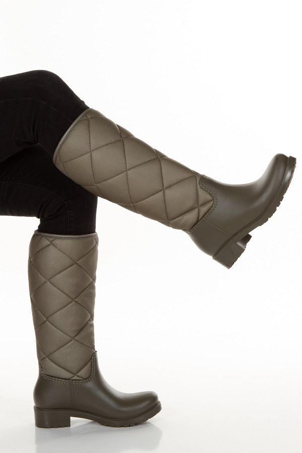 Sea Blue Green Diamond Patterned Flexible Calf Free Waterproof Comfortable Rain Boots