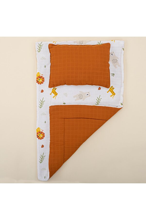 Yunikobaby Alt Açma Matı Ve Yastık - Kiremit Müslin - Aslan