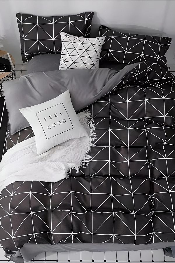Always-Single Double-Sided Duvet Cover Set with Elastic Sheets Pattern4751 Geometry 1