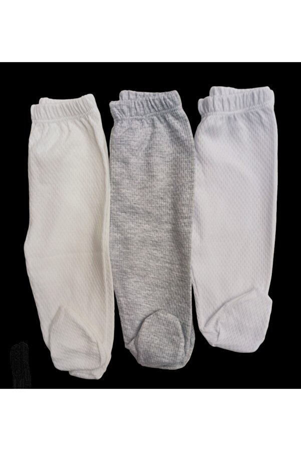 özdemirli bebe Bebek Patikli Alt Hava Alır Kumaş Düz Renk (3 Lü Paket Beyaz-krem-gri )