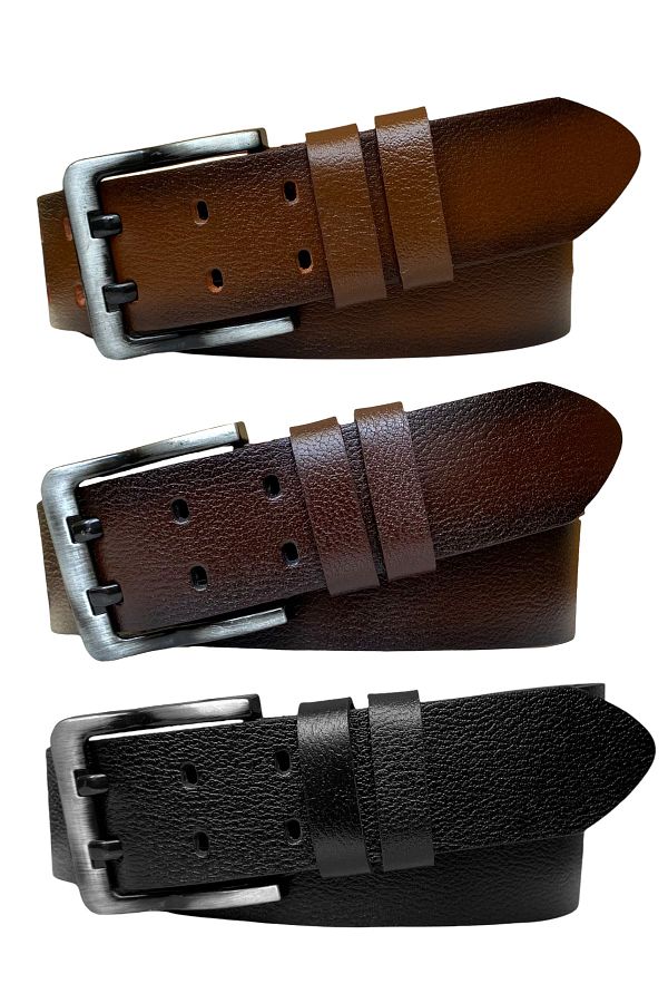 GoDeri-100% Genuine Leather, Double Tongue Set of 3 4.5 Cm Jeans Belt Black, Dark Brown, Tosado = 3-Piece-Double.dl 1