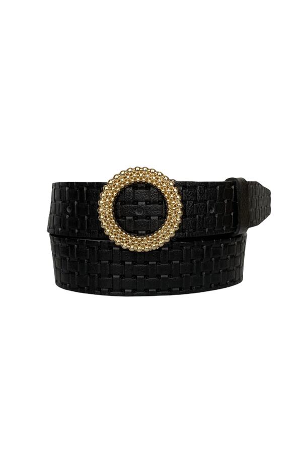 GoDeri-100% Genuine Leather, Black Patterned Women's Jeans with Gold Buckle, Sports Belt 4 Cm=an-byn-59 1