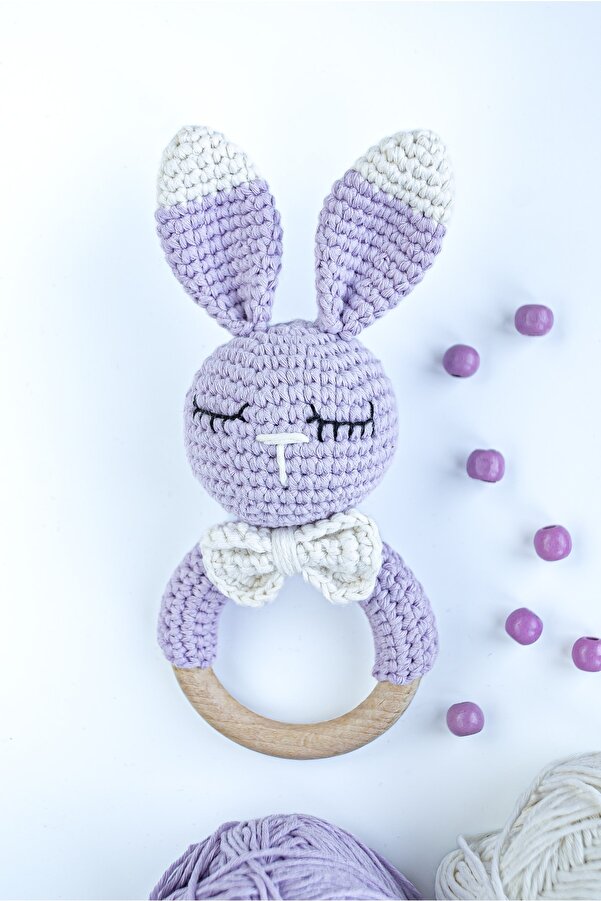 flamintoy Tavşan Dişlik Diş Kaşıyıcı Çıngırak Amigurumi Örgü Oyuncak Yenidoğan Bebek Hediyesi