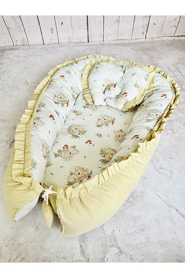JUNİPERUS Baby Nest Koala Fırfırlı Ortopedik Çift Taraflı Bebek Yatağı Anne Yanı Bebek Yatağı