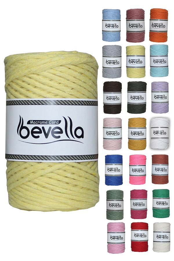 Bevella Macrame Cord-سلسلة مكرامية قابلة للرسم مقاس 3 مم من القطن بحلقة واحدة باللون الأصفر 1
