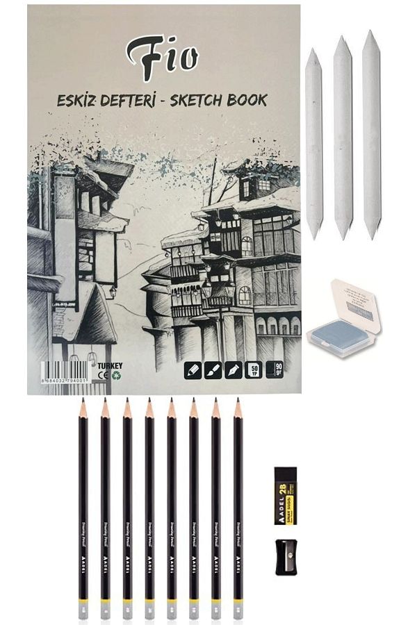 Tahtakale Hobi-A5 50 Sheets Sketch Book - Dough Eraser Dispensing Pencils Drawing Set 1