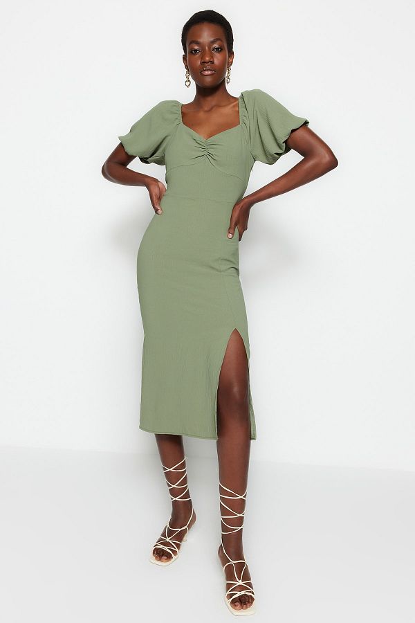 Khaki fitted dress outlet