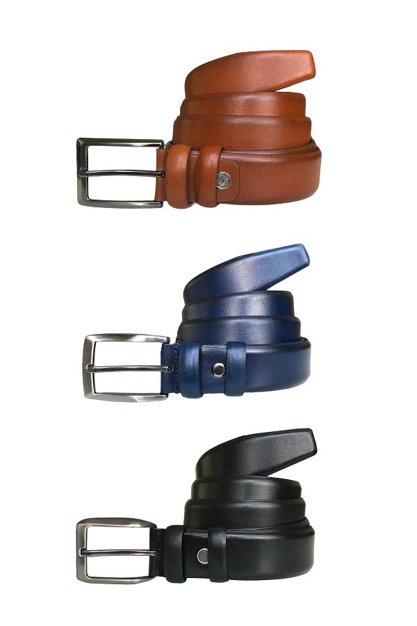 GoDeri-Genuine Quality Leather 3-Piece Set Classic Fabric Trousers Belt; Black, Navy Blue, Tan 3.5 cm = 3-Piece 1