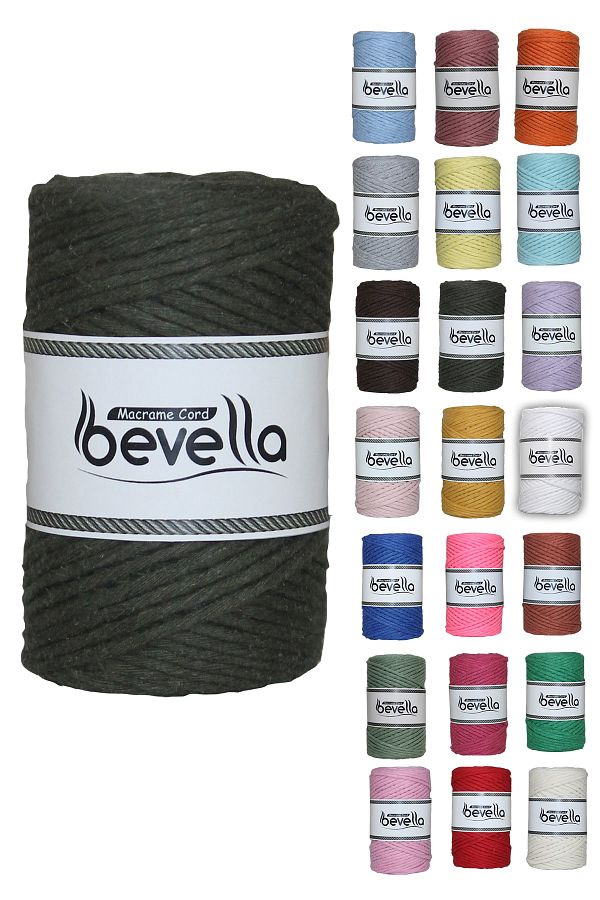 Bevella Macrame Cord-سلسلة مكرامية تاران 3 مم من القطن القابل للالتواء بحلقة واحدة كاكي 1