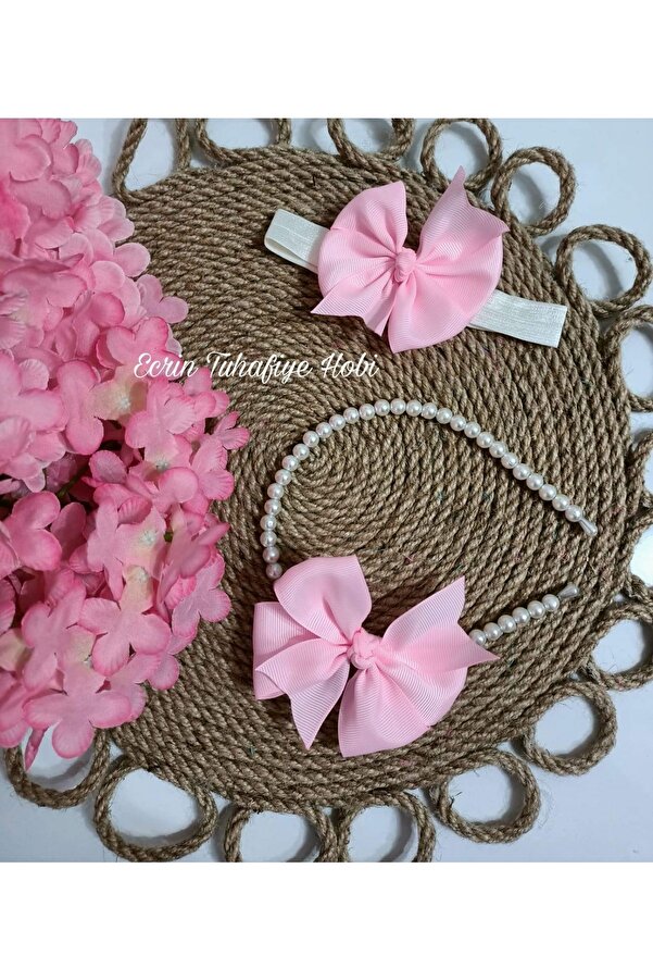 ecrin tuhafiye hobi Pembe Lohusa Tacı Anne Bebek Seti