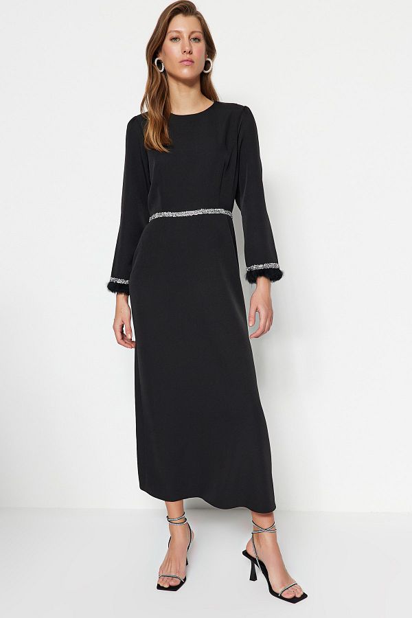 Trendyol Modest-Rochie de seara cu piatra neagra si cu mansete TCTSS23DB00039 1