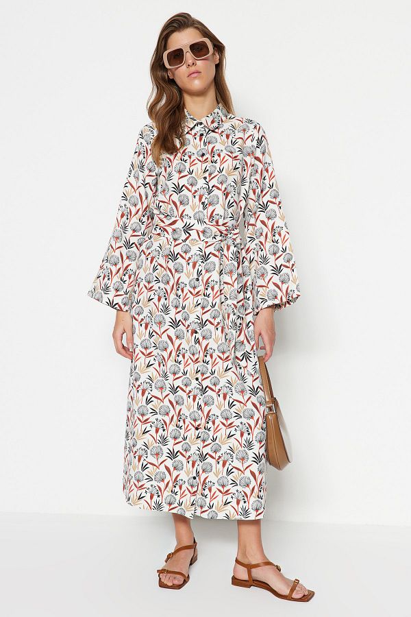 Trendyol Modest-Сукня з різнокольорового візерункового тканого льону LookGomber TCTSS23EB00287 1