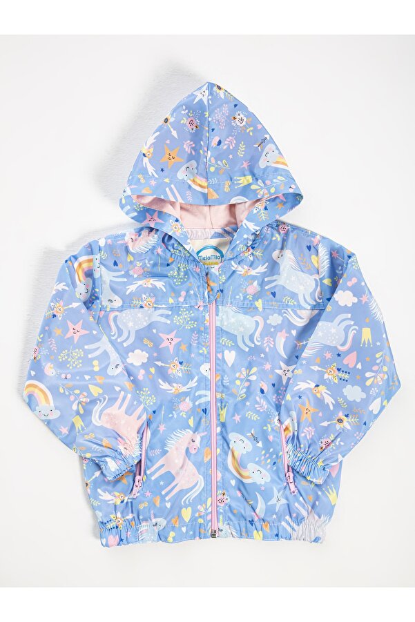 Melomio Baby Kids Kapüşonlu Waterproof Unicorn Su Geçirmez Yağmurluk Penye Pamuk Astarlı