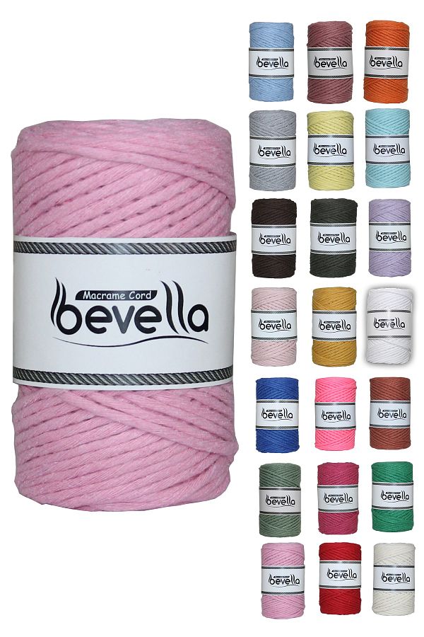 Bevella Macrame Cord-Scalloped Macrame Thread 3mm Single Twist Scalloped Cotton Macrame Thread Candy Pink 1