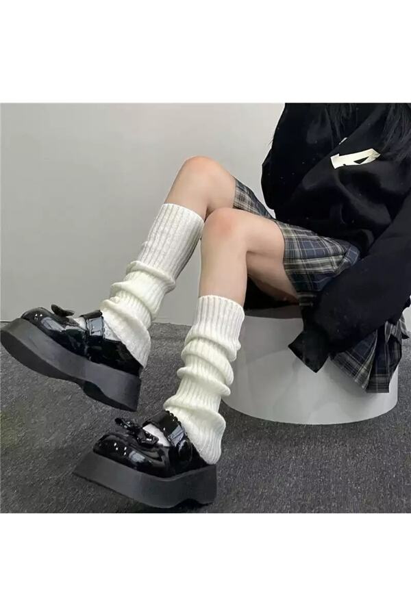 Köstebek-Jambiere de iarnă din tricot alb simplu Harajuku Kawaii 1