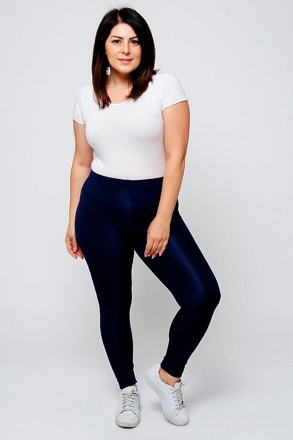 Swana-Women's Navy Blue Shiny Plus Size Leggings 1
