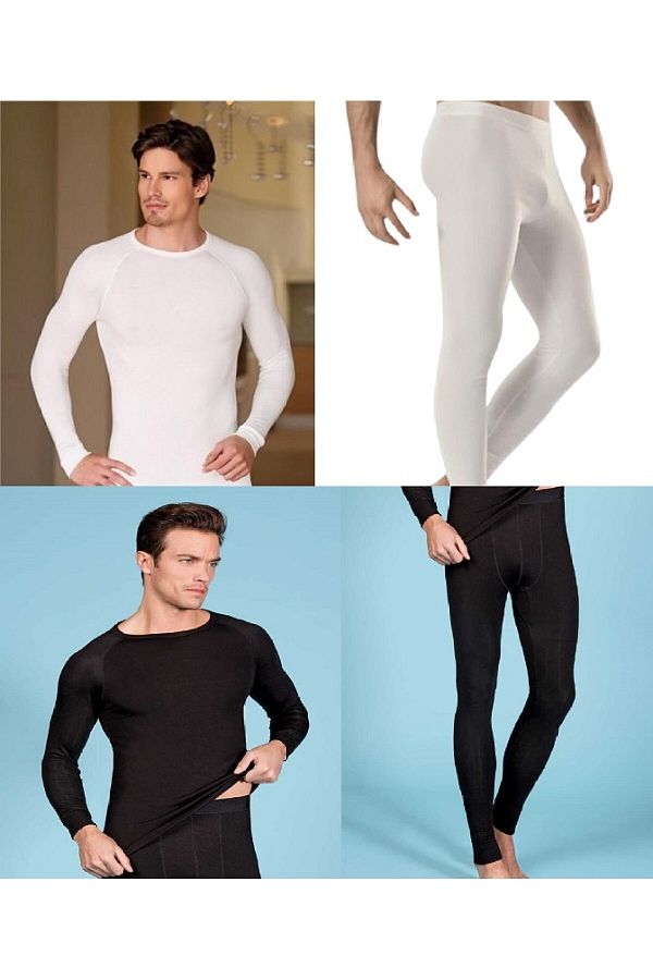 Berrak Men s Black Ecru Thermal Long Sleeve Top and Thermal Leggings Set 2 Pieces Trendyol