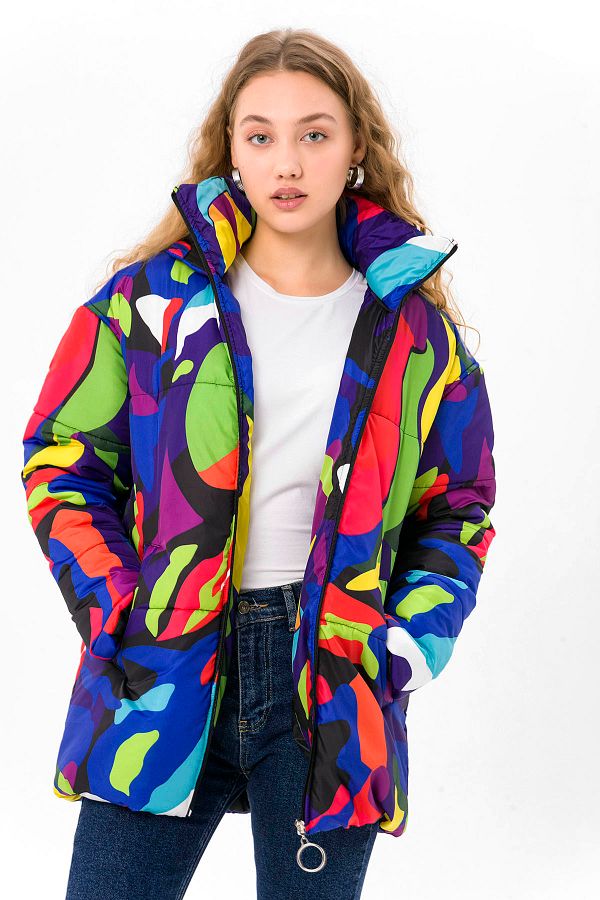 FARM AN MALS Oversize Retro Gate Digital Art Puffer Coat Women