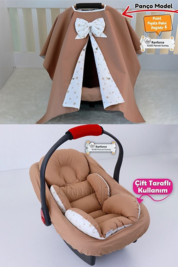 Umaybebek 3 Parça - Puset Örtüsü, Bel Destekli Puset Minderi, Puset Çarşafı, %100 Pamuk - Panço