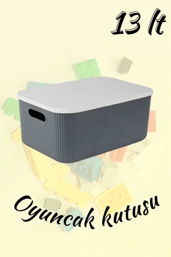 LİGROUND-Scandinavian 13 Lt Gray Toy Storage Box with Lid - Organizer - Storage Box - Organizer 1