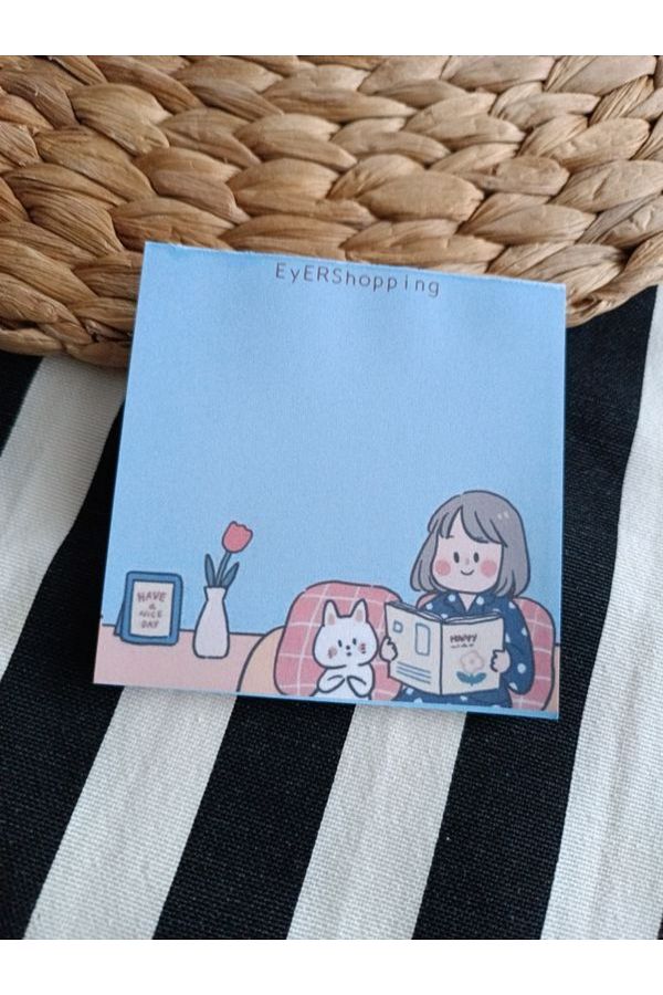 EyER Shoping-Various Figures Patterned Memopad Notepad Memo Pad Check Pluck Notebook Navy Blue 1