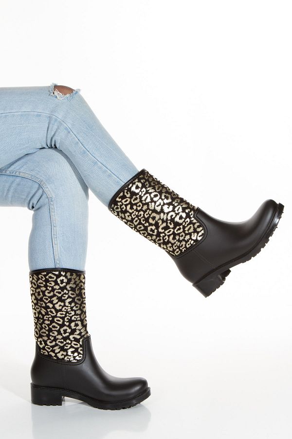 Sea&Blue-Χρυσό Leopard Pattern Flexible Μην επιλέγετε Αδιάβροχες άνετες μπότες βροχής-4001 1