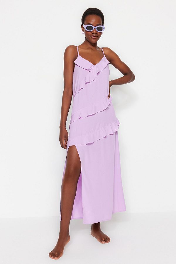 Trendyol Collection Lilac Maxi Woven Ruffle Beach Dress TBESS23EL00172 Trendyol