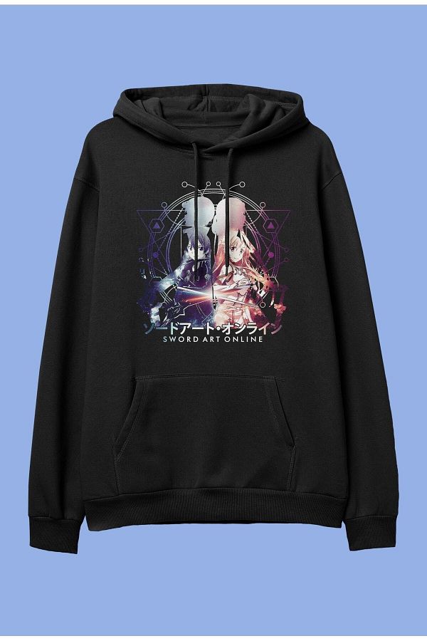 ZOKAWEAR Oversize Sword Art Online Kirito And Asuna Anime Character Printed Hooded Sweatshirt Hoodie Trendyol