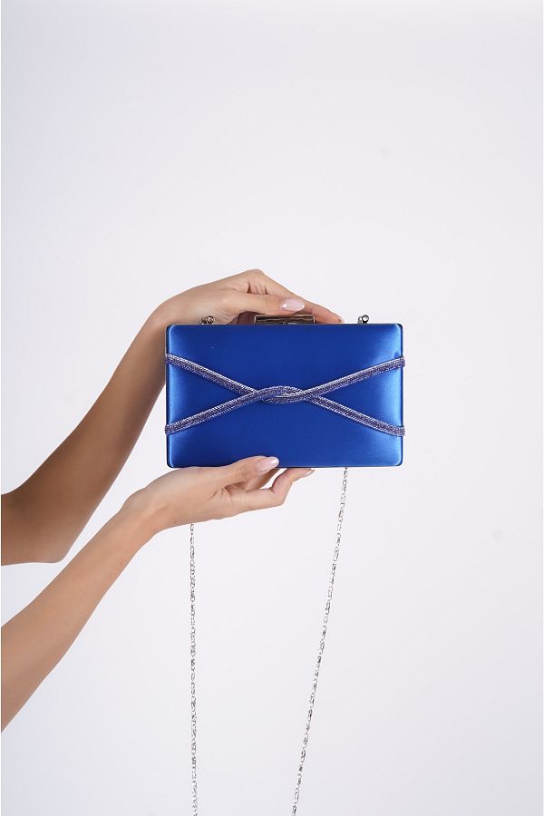 Moda Değirmeni-Blue Satin Women's Cross Stone Evening Bag Bg1123-310-0002 1