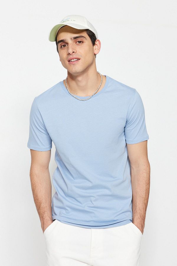 Trendyol Collection-Blue Slim/Slim Cut 100% Cotton Basic Crew Neck T-Shirt Tmnss19Bo0001 1
