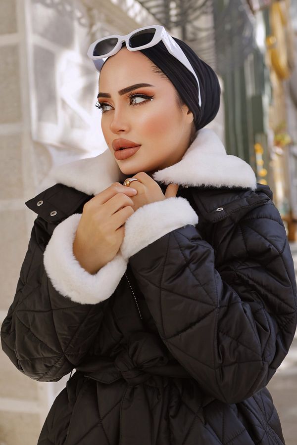 Womens black belted puffer coat cheap