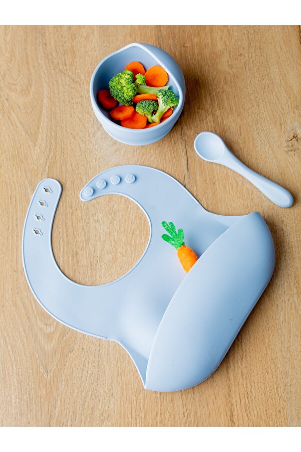 Sarebaby Silikon Beslenme Ve Mama Seti Sağlık Sertifikalı Anti Bakteriyel Ve Isıya Dayanıklı Mavi