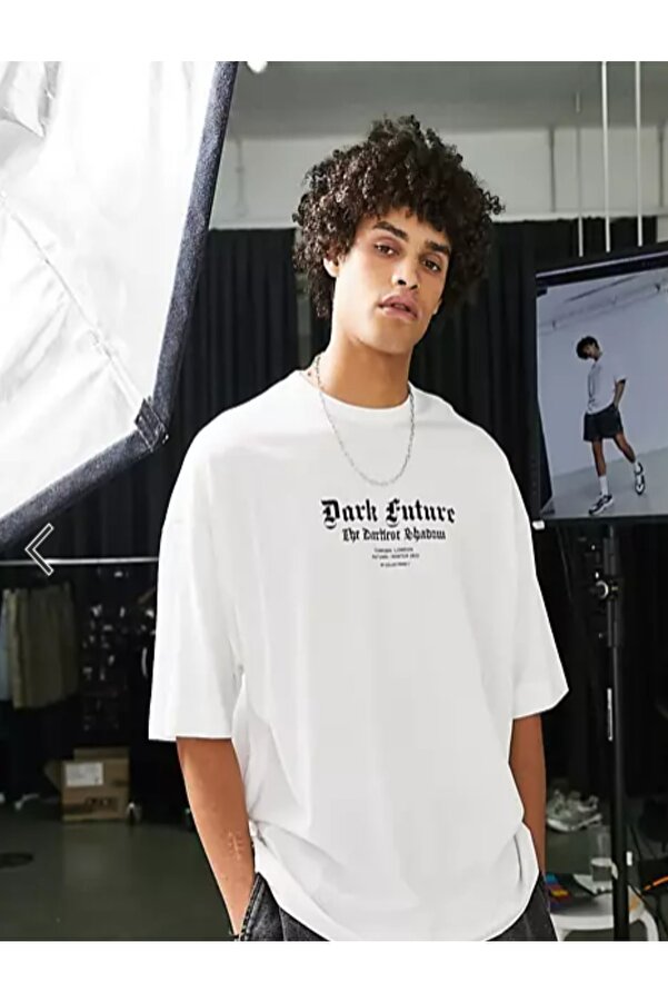 AMMA Unisex White Dark Future Printed Oversize T-shirt- Trendyol