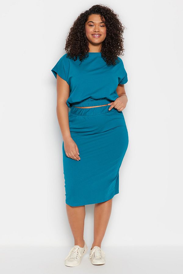 Trendyol Curve-Petrol Crew Neck Knitted Bottom-Top Set TBBSS22AU0003 1