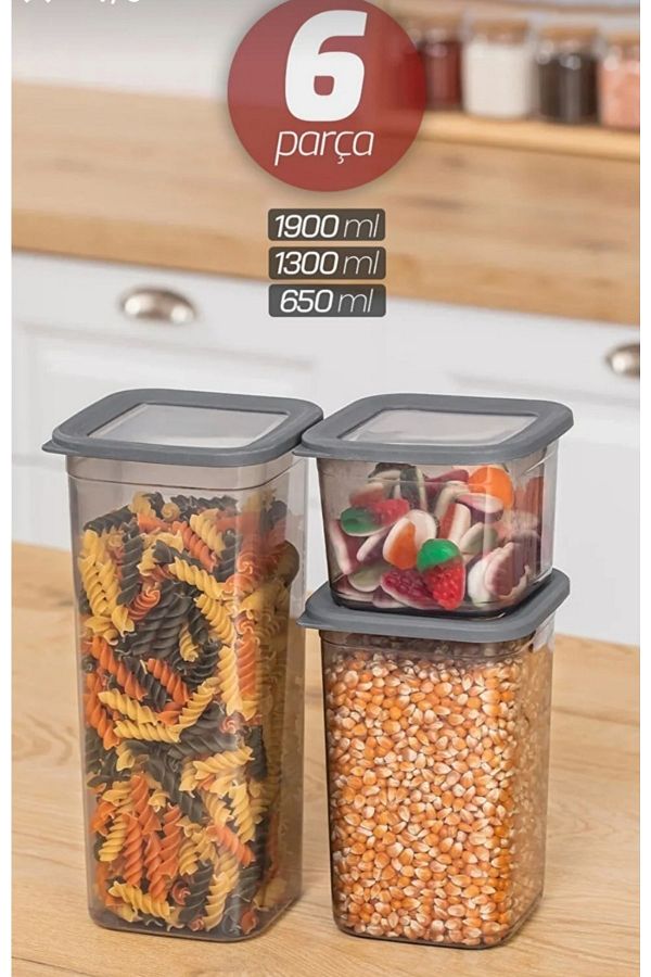 AHİR TİCARET-Pulses-Spill Storage Container Set (1 Piece 1900ml, 1 Piece 1300ml, 1 Piece 650ml) 3 Pieces 1