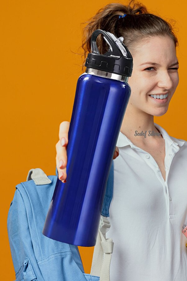 SEDEF SİLVER Emzikli 500 ml Çift Katman Çelik Matara Pipetli Termos