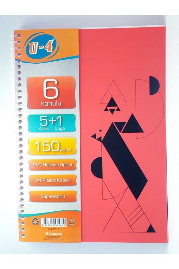Zersan-U4 5+1 Section 150 Sheets A4 Lettered Bookmark Notebook 5 Check 1 Line Multi-Notebook 1