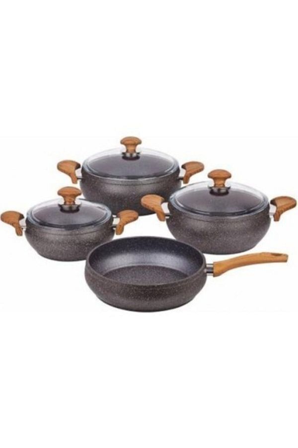 Özkent-Granite Casserole Wood Handle Cookware Set of 4 1