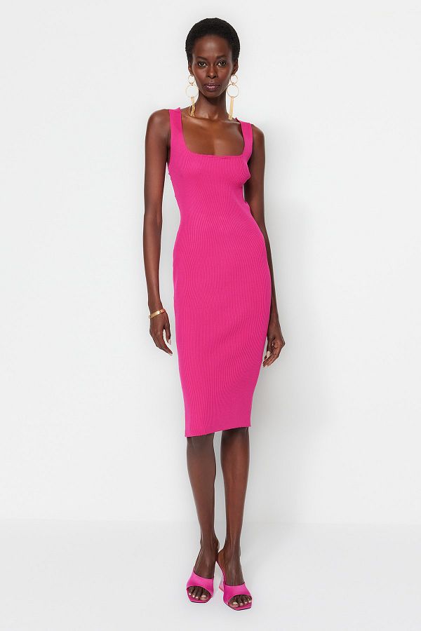 Trendyol Collection Pink Fitted Knitwear Elegant Evening Dress TPRSS23EL00368 Trendyol